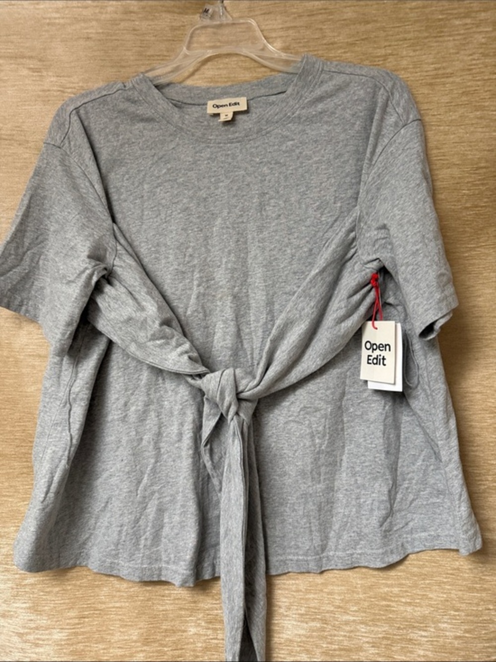 Open Edit BNWT Women’s Gray Tie-Front Short Sleeve Top size M